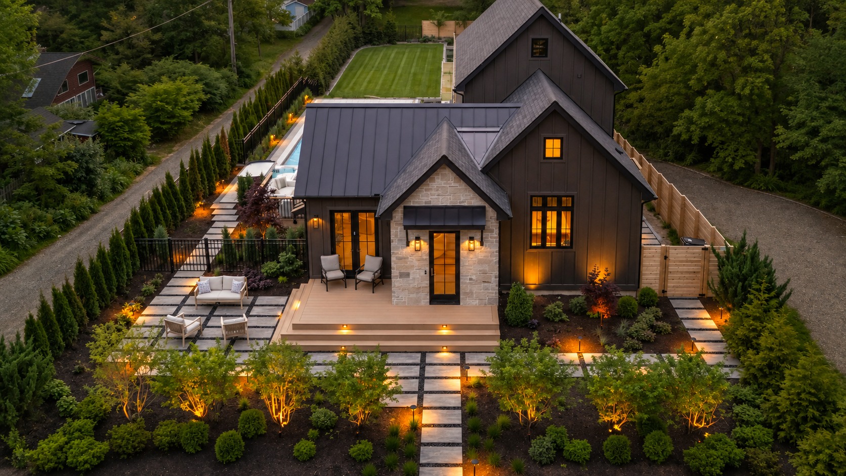 Contemporary landscape at dusk